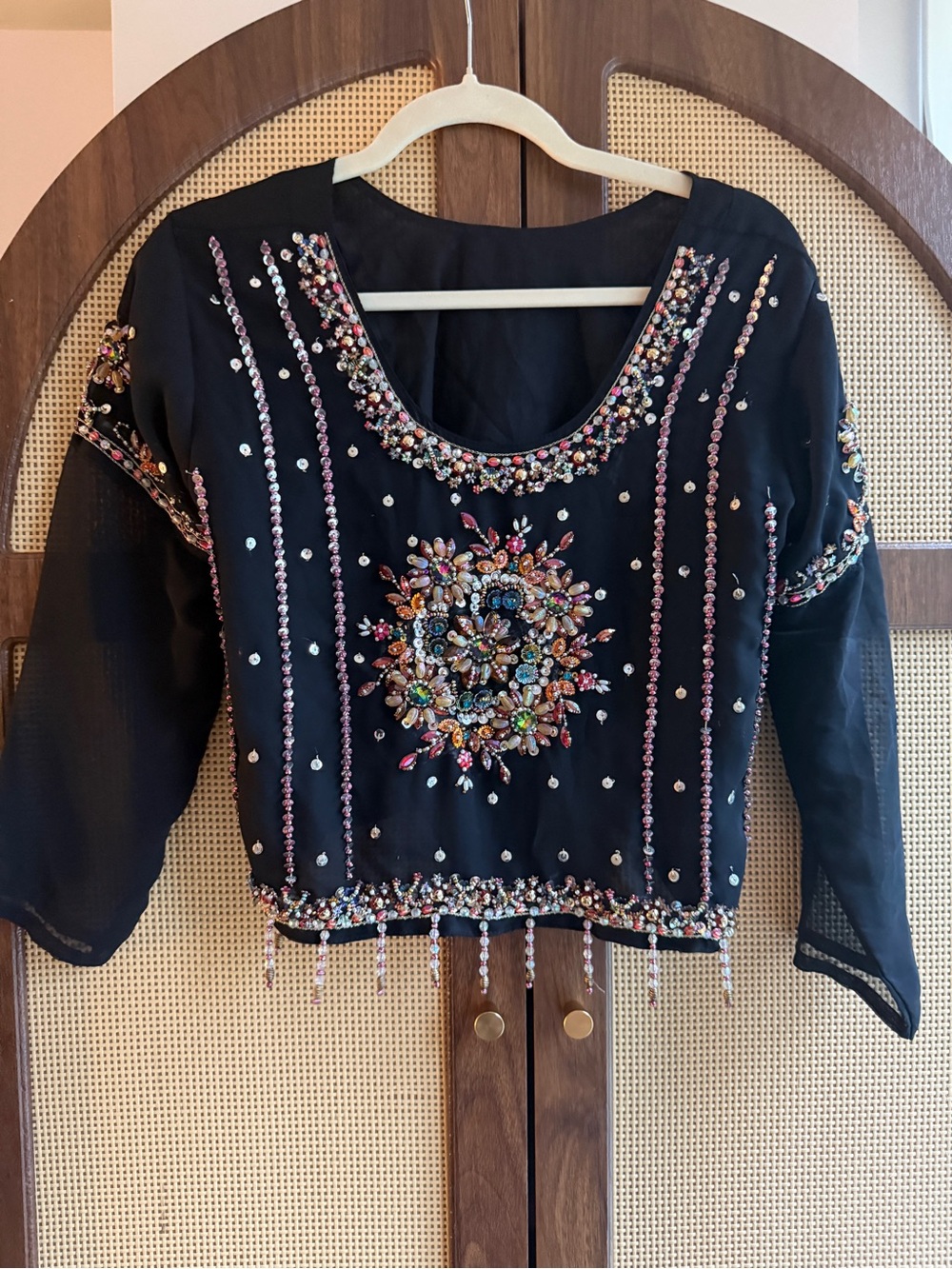 Beaded 3/4 sleeve top - like new! XS